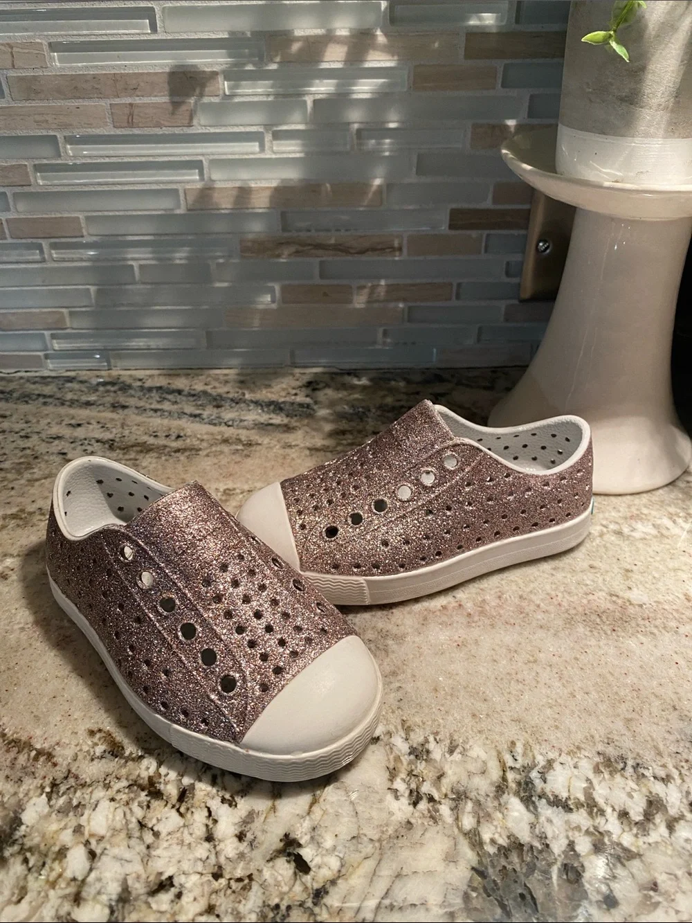 Native Shoes Kids Metallic Rose Glitter Slip-On Sneakers